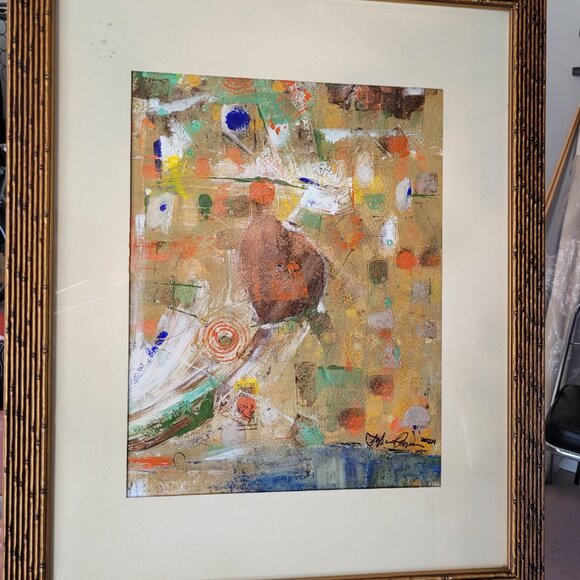 Strutting original abstract painting framed matted in glass signed by artist - Picture 4 of 4